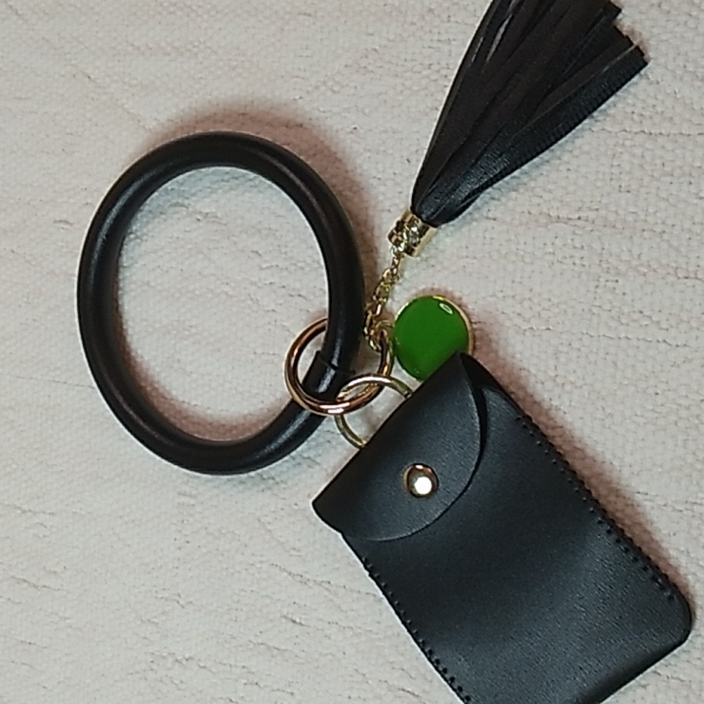 Cocases Key Ring Bracelet & Credit Card Pocket, Tassel Wrist Bangle Black - Picture 6 of 9